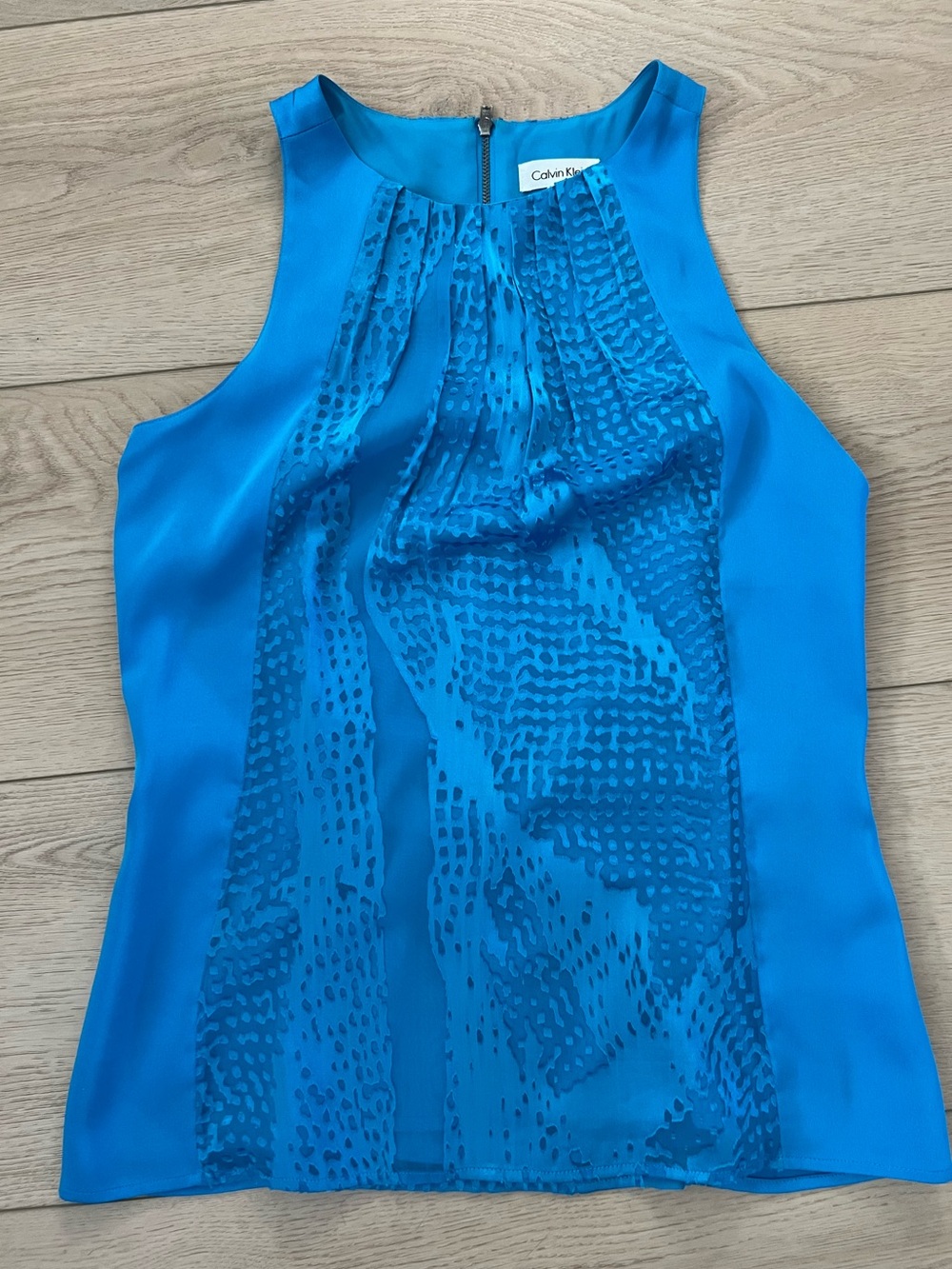 Calvin Klein Vibrant Teal Blue Sleeveless Pleated Front blouse